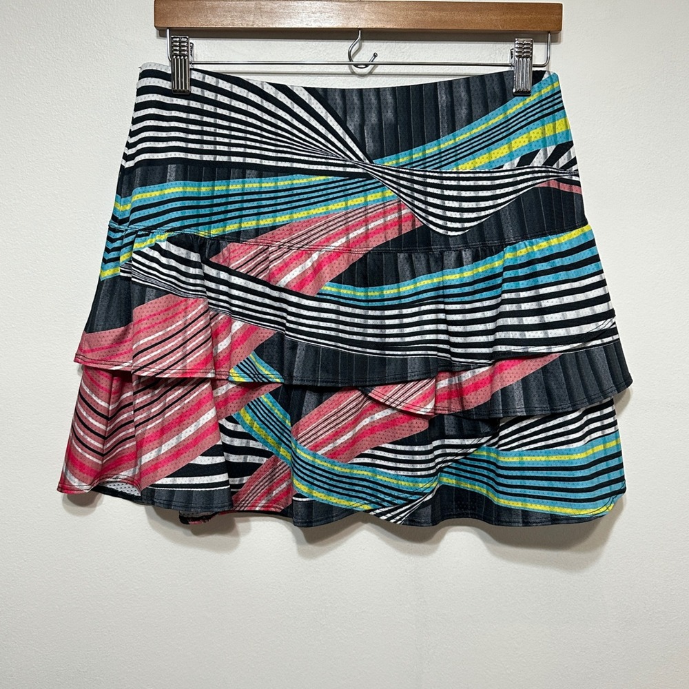 Lucky in Love Tennis Skort Women L Multicolor Striped Ruffle Pleated Skirt